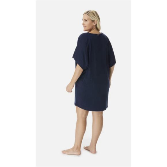 Michael Kors Grommet Lace-Up Tunic Dress Womens 3X Navy Blue Short Sleeve Resort - Picture 3 of 13